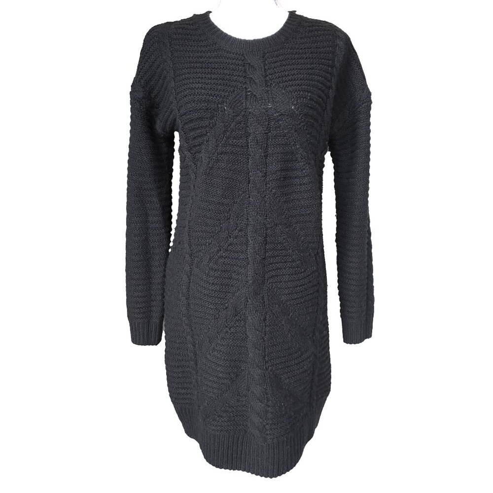 GAP Sweater Dress Goth Black Cable Knit Alpaca Wool Blend Chunky Mariner Dress